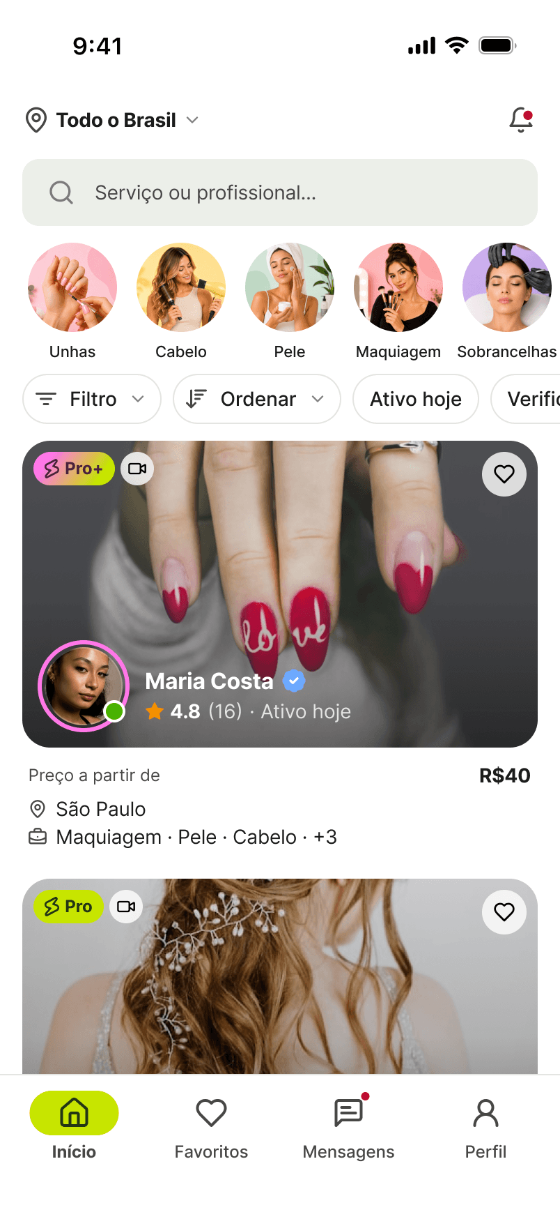 A tela de busca do app Stadami mostrando profissionais Pro locais