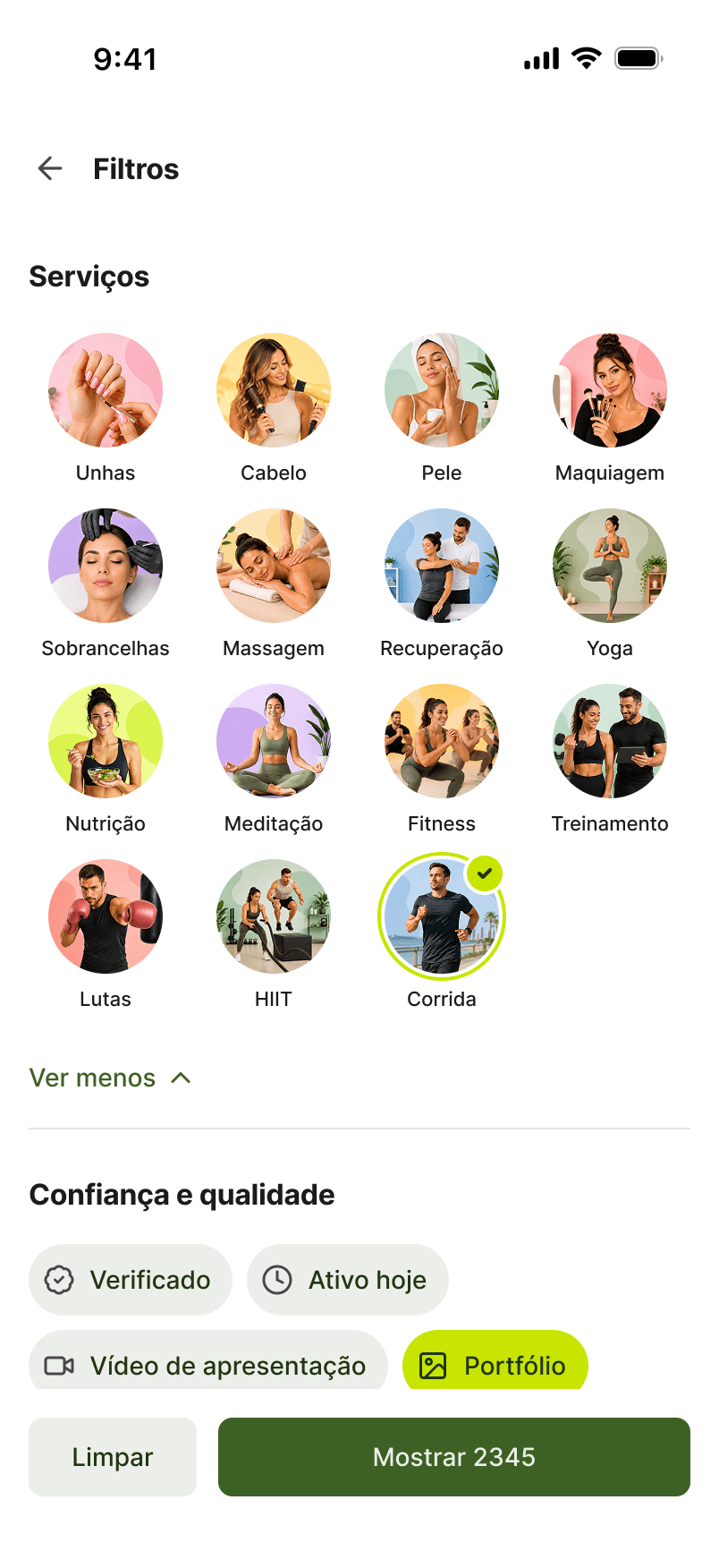 Filtros de busca do app Stadami
